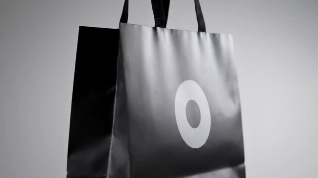 Black Tote Bag with White Logo Closeup.