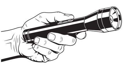 Detailed illustration of a hand holding a high-performance flashlight for emergency response equipment retail and professional security service business branding resources.