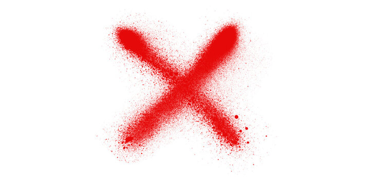 Bold Red Spray Paint X Mark Grunge textured graphic dark black background Danger stop delete error incorrect symbol