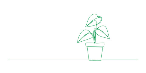 One Continuous Line Drawing of Potted Plant Minimal Botanical Line Art