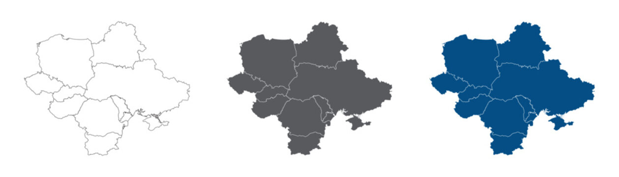 Eastern Europe Line Map Set with White Blue and Grey Color Variations. Eastern Europe country plain Map.