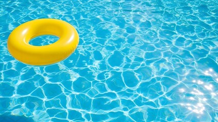 Yellow inflatable pool float in clear blue water