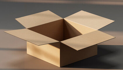 Open brown box cardboard packaging mockup showing empty carton container suitable for shipping delivery concept with photorealistic product design template and clean kraft paper style
