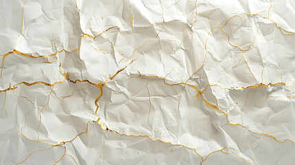 White crumpled paper with gold cracks