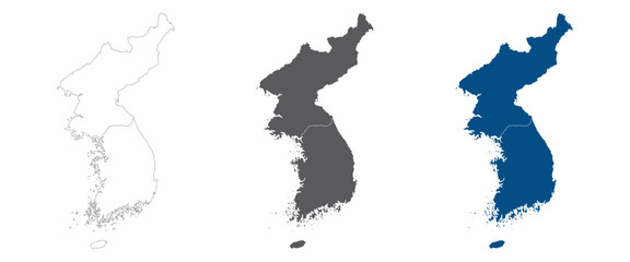 Obraz premium North and South Korea Line Map Set with White Blue and Grey Color Variations. North Korea and South Korea plain map.