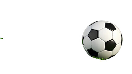 Fototapeta premium Classic black and white soccer ball with a few blades of grass isolated on transparent background