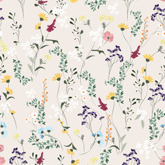 Seamless pattern with flowers. A branch with flowers and leaves. Surface design for gift paper, wallpaper, web page background, greeting cards, textile.
