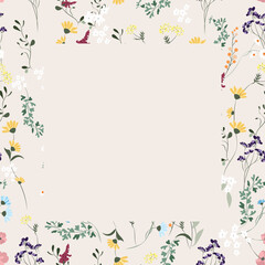 Flower mood greeting card poster template. Minimalist postcard, baner nature leaves. Vector illustration suitable for greeting cards