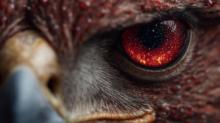 Extreme close up of phoenix bird eyes look powerful , epic animal image.