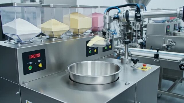 Automated industrial machine for powder processing and packaging