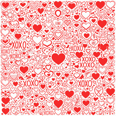 Pink Valentine Pattern with Hearts, XOXO, and Love Elements