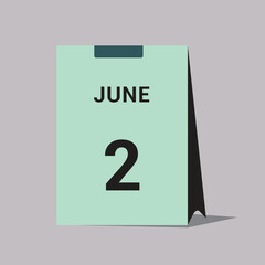 2 june calendar date icon minimal desk calendar vector illustration