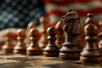 Obraz premium chess pieces on the flag of the United States