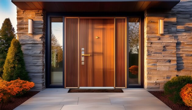 modern wood grain fiberglass front entry door single door with one sidelite