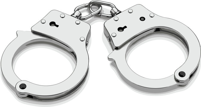 Realistic silver metallic handcuffs vector illustration for justice law enforcement crime prevention and legal system authority concepts.