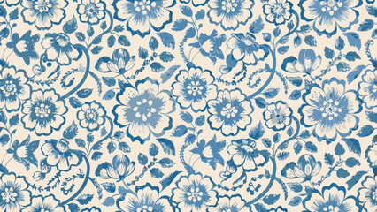 seamless pattern with blue flowers