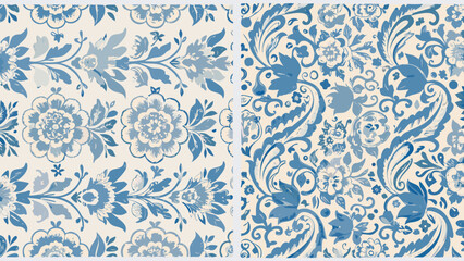 seamless floral pattern with blue flowers