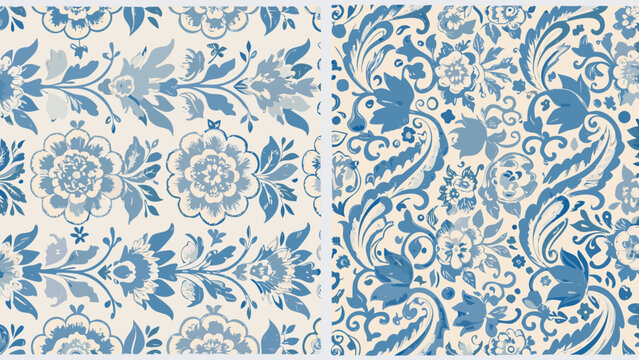 seamless floral pattern with blue flowers
