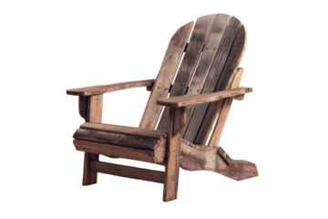 Rustic wooden Adirondack chair with weathered planks and metal rivets image