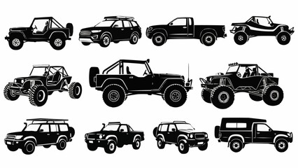 Collection of Off Road Vehicles and SUVs Silhouettes. © linda
