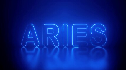 Aries zodiac sign glowing in neon lights on fiery red background, modern astrology design, futuristic neon aesthetic, high resolution, clean composition, no branding.