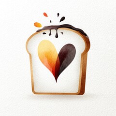 Minimal watercolor illustration of toast with abstract chocolate heart