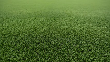 The lush green grass field stretches out in every direction under the clear blue sky on a sunny day with gentle slopes and rolling hills.