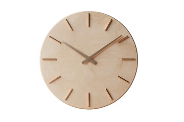 Minimalist light wood wall clock with copper hour markers and hands image