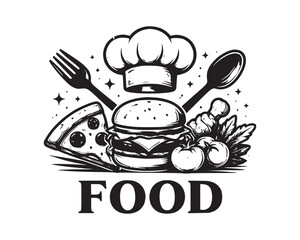 Delicious Food Assortment with Chef's Hat and Utensils