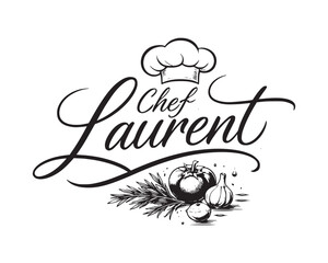 Chef Laurent Hand-Drawn Culinary Logo with Ingredients
