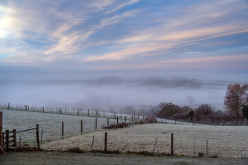 Sunny misty morning in the West Country