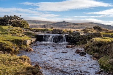 Waterfalls tors and harsh landscape on Dartmoor