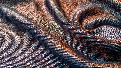 A close look at the details of the metallic knit fabric also known as Lurex fabric.