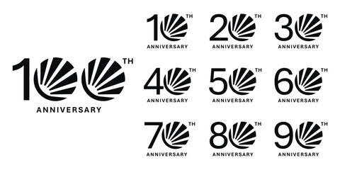 collection of 10 to 100 number year anniversary logo design, celebration day special vector symbol concept, number graphic icon