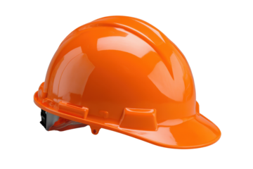 Bright orange hard hat safety helmet isolated on black background image 1
