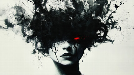 Abstract portrait of emotional darkness and mental chaos