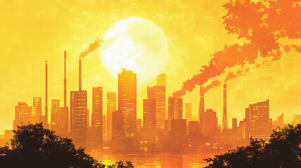 Industrial city under heatwave and pollution &ndash; climate crisis art
