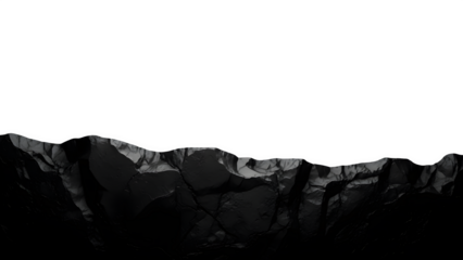 Isolated mountain range silhouette on transparent background at dusk