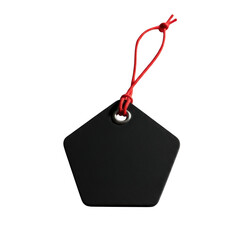 Fototapeta premium Black pentagonal tag with red string isolated on transparent background