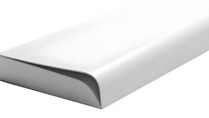 Close up of a white curved rectangular object isolated on transparent background