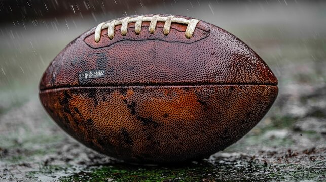 Wet football on rainy field; game postponed