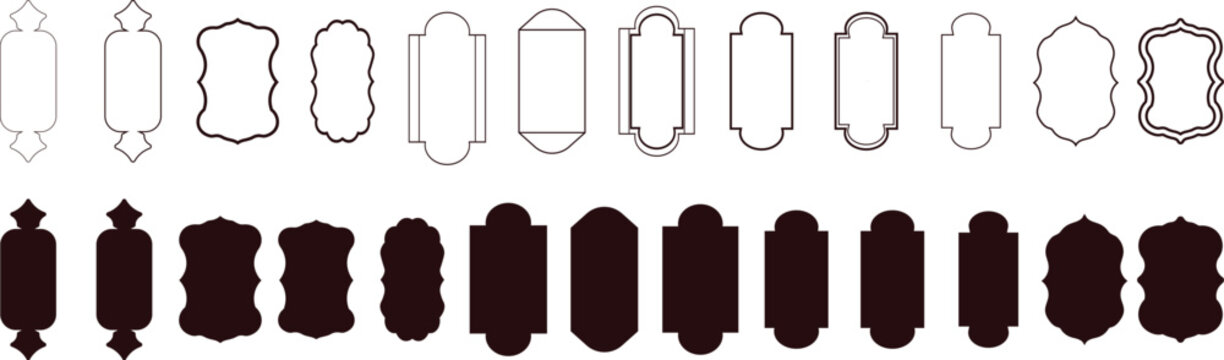 Muslim shape with black set vector islamic door and window Arabian muslim shape arch Ramadan kareem silhouette icon Design element Flat vector illustration
