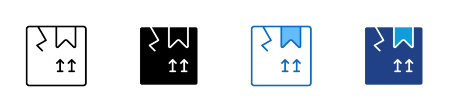 Defects Multiple Style Icon Design Vector - Damaged package with crack and arrows, representing product defects, quality issues, and inspection failure