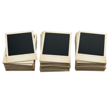 Stack of polaroid photos isolated on transparent background