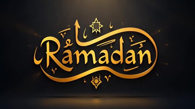 Elegant Golden Calligraphy Design for Ramadan Celebrations, Featuring Luxurious Islamic Motifs on a Dark Background