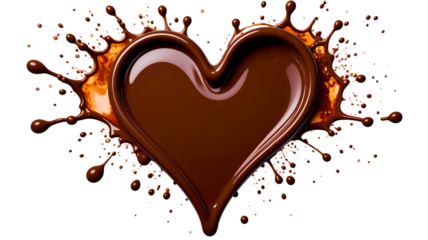 Chocolate Heart Exploding with Splashes PNG on a Transparent Background