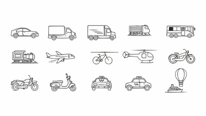Collection of Hand Drawn Transportation Icons.