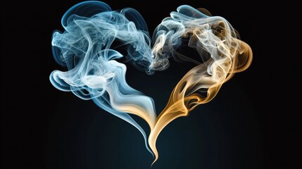 Artistic Smoke Heart Shape in Blue and Orange on Black Background