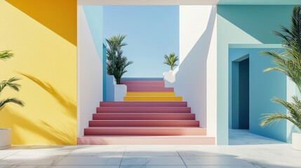 Vibrant Modern Staircase in Minimalist Coastal Interior Design