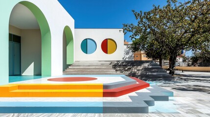 Modern Architectural Design with Colorful Elements in Outdoor Space